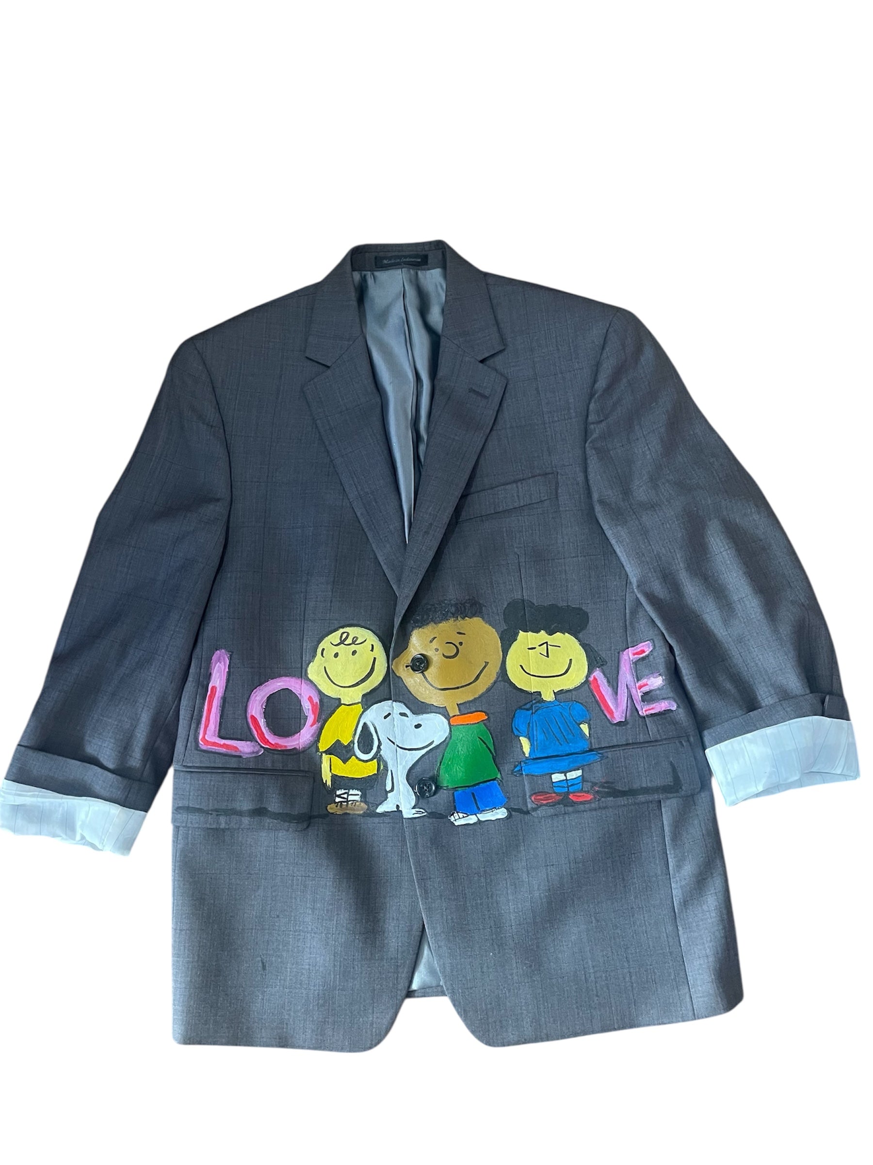 Only Once Denim old fashion tuxedo with hand-painted Snoopy and his friends