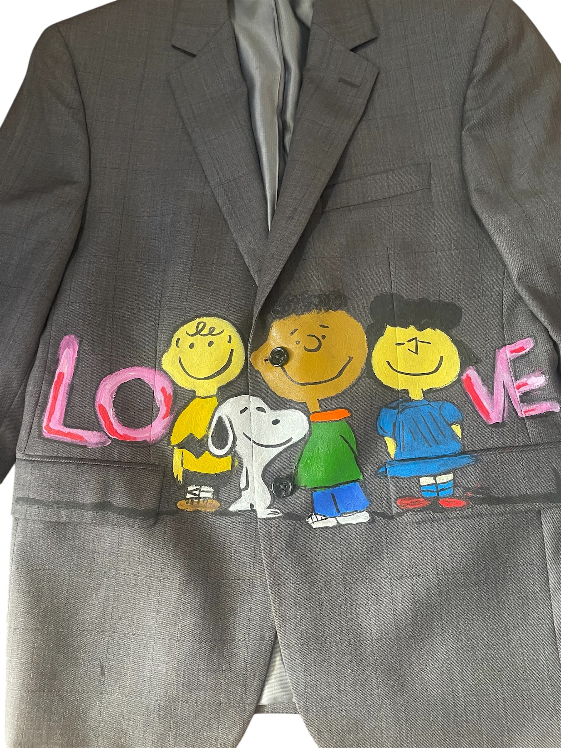 Only Once Denim old fashion tuxedo with hand-painted Snoopy and his friends