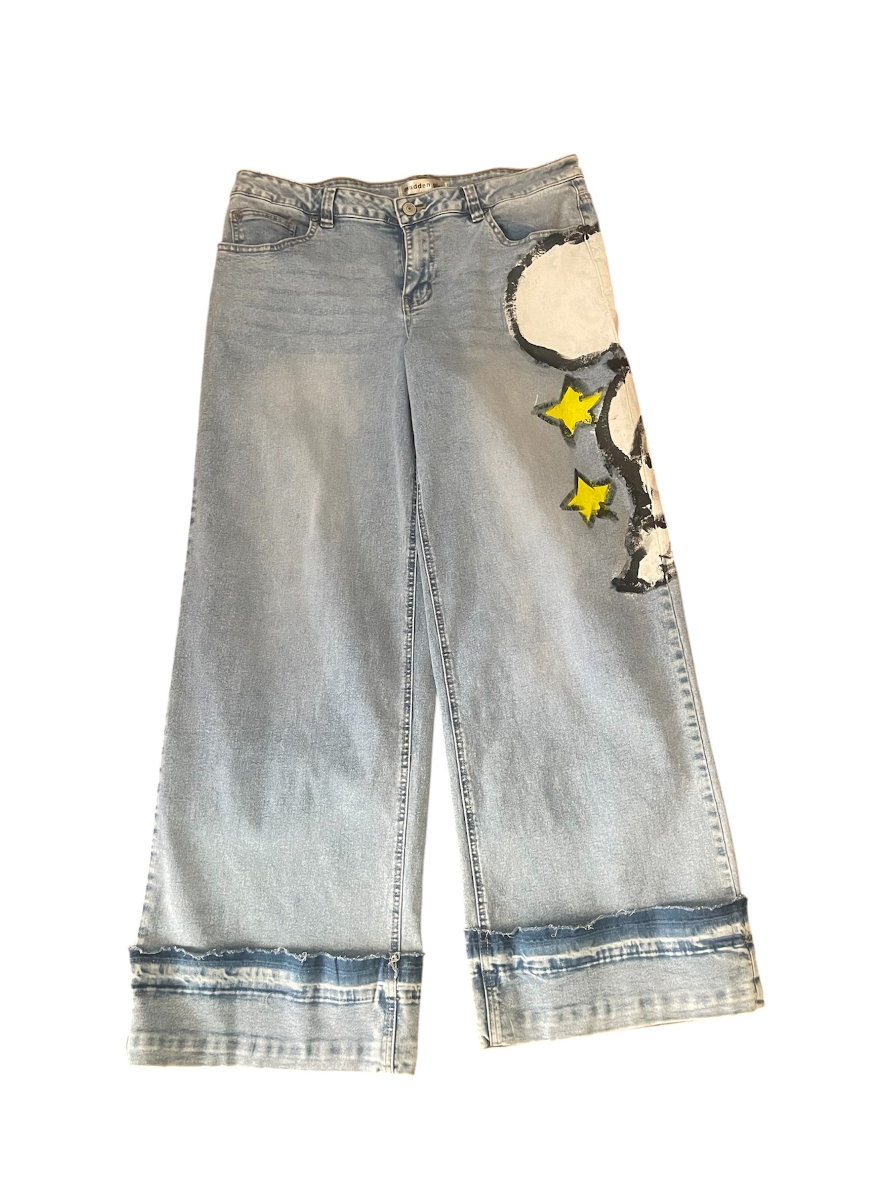 Only Once Denim hand-painted Snoopy on the side jeans