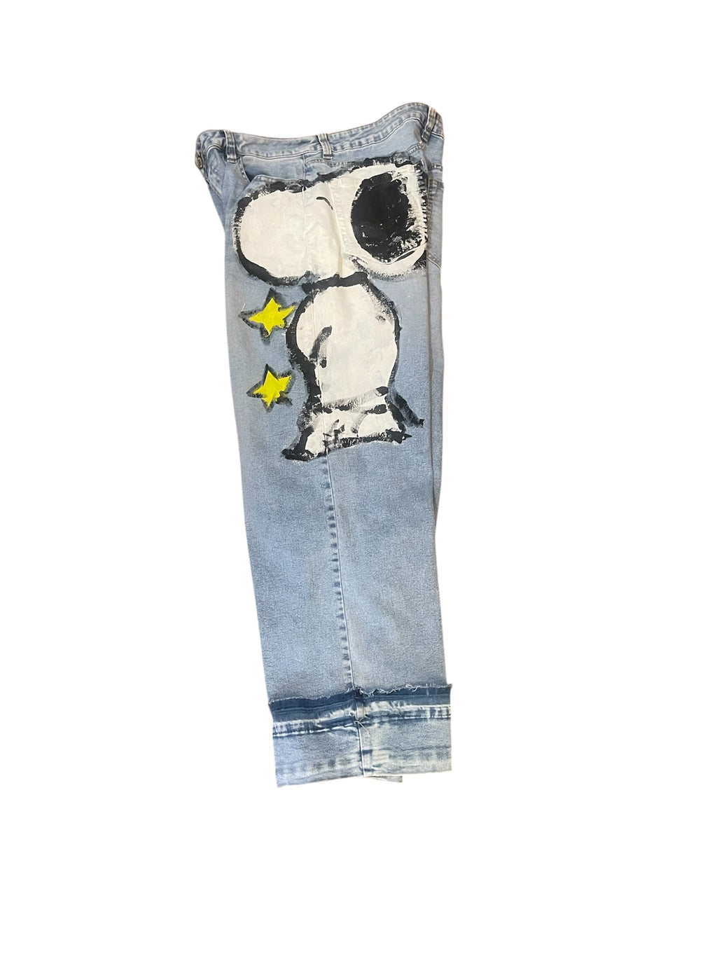 Only Once Denim hand-painted Snoopy on the side jeans