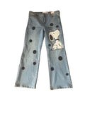 Only Once Denim hand painted Poker dot Snoopy jeans