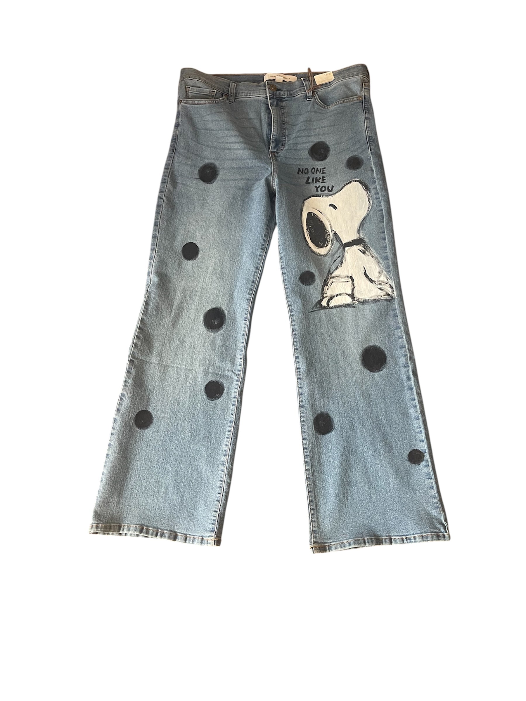 Only Once Denim hand painted Poker dot Snoopy jeans